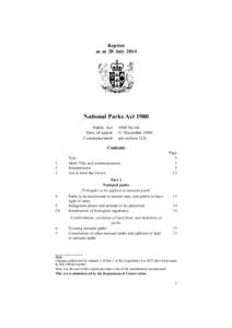 Reprint as at 28 July 2014 National Parks Act 1980 Public Act Date of assent