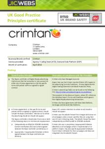 UK Good Practice Principles certificate Company:  Crimtan