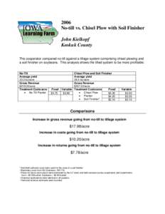 2006 No-till vs. Chisel Plow with Soil Finisher John Kielkopf Keokuk County The cooperator compared no-till against a tillage system comprising chisel plowing and a soil finisher on soybeans. This analysis shows the till