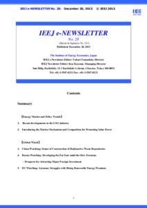 IEEJ e-NEWSLETTER No. 28: December 20, 2013  ｃ IEEJ 2013 ○  IEEJ e-NEWSLETTER