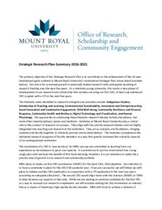 Mount Royal University Strategic Research Plan Summary