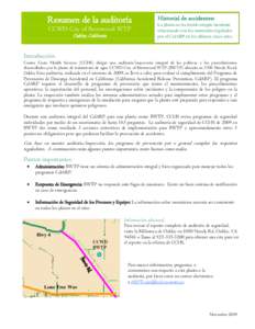 Resumen de la auditoría CCWD City of Brentwood WTP Oakley, California Historial de accidentes: La planta no ha tenido ningún incidente