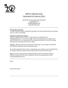 MPTOC Membership Statement of Interest (SOI) Mad Pride Toronto Organizing Committee madprideto.com [removed[removed]x243