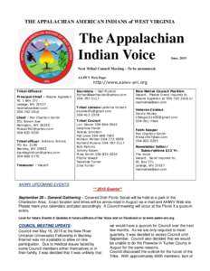THE APPALACHIAN AMERICAN INDIANS of WEST VIRGINIA  The Appalachian Indian Voice  June, 2015