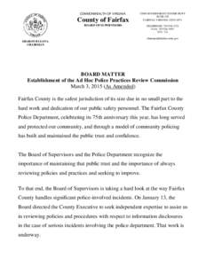 Board Matter- Establishment of the Ad Hoc Police Practices Review Commission- March 3, 2015- Fairfax County, Va.