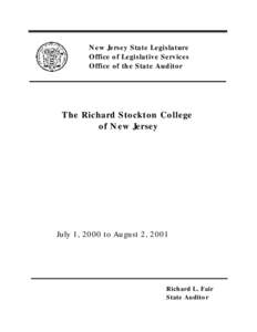 New Jersey State Legislature Office of Legislative Services Office of the State Auditor The Richard Stockton College of New Jersey