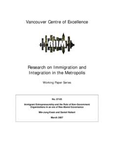 Vancouver Centre of Excellence  Research on Immigration and Integration in the Metropolis Working Paper Series