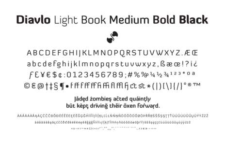 Diavlo Light Book Medium Bold Black  π ABCDEFGHIJKLMNOPQRSTUVWXYZ.ÆŒ abcdefghijklmnopqrstuvwxyz,ßæœ!?¡¿ ƒ£¥€$¢:[removed];#%‰¼½¾¹²³*ºª