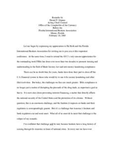 Acting Chief Counsel Daniel P. Stipano Remarks Before the Florida International Bankers Association, February 10, 2005