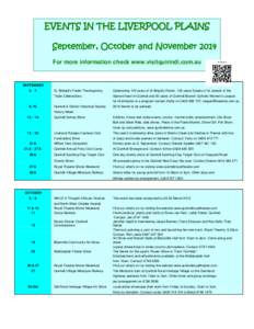 EVENTS IN THE LIVERPOOL PLAINS September, October and November 2014 For more information check www.visitquirindi.com.au SEPTEMBER[removed].