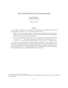 Non-Uniform ACC Circuit Lower Bounds Ryan Williams∗ Stanford University July 31, 2012  Abstract