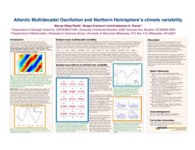 Atlantic Multidecadal Oscillation and Northern Hemisphereʼs climate variability! Marcia Glaze Wyatt1, Sergey Kravtsov2 and Anastasios A. Tsonis2! 1 Department of Geologic Sciences, CIRES/INSTAAR, University of Colorado-