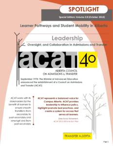 SPOTLIGHT Special Edition: Volume 2:8 (October[removed]Learner Pathways and Student Mobility in Alberta  Leadership