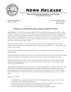 News Release Office Of Attorney General Alan Wilson State of South Carolina For Immediate Release January 17, 2013