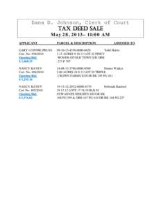 Dana D. Johnson, Clerk of Court TAX DEED SALE May 28, 2013– 11:00 AM APPLICANT