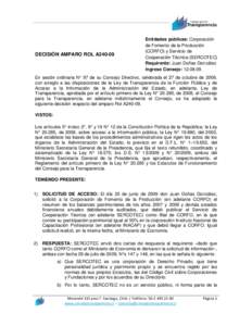 DECISIÓN AMPARO ROL A240-09  Entidades públicas: Corporación de Fomento de la Producción (CORFO) y Servicio de Cooperación Técnica (SERCOTEC)