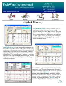 TechWare Incorporated Total Laboratory Solutions PO Box[removed]N. Main Street Mooresville, NC 28115