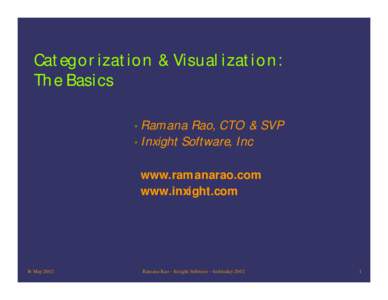 Categorization & Visualization: The Basics Ramana Rao, CTO & SVP • Inxight Software, Inc •