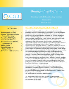 Breastfeeding Exclusive Carolina Global Breastfeeding Institute Newsletter Volume 5, Issue 1  In This Issue:
