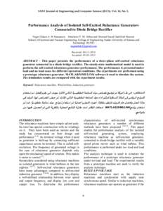 SUST Journal of Engineering and Computer Science (JECS), Vol. 16, No. 3,  Performance Analysis of Isolated Self-Excited Reluctance Generators Connected to Diode Bridge Rectifier Nagm Eldeen A. M Hassanain, Abdelaziz Y. M