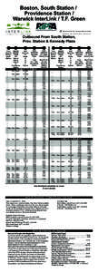 Boston, South Station / Providence Station / Warwick InterLink / T.F. Green Outbound From South Station, Prov. Station & Kennedy Plaza Train