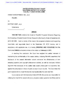 Case 1:11-cv[removed]KMW Document 692 Entered on FLSD Docket[removed]Page 1 of 2  UNITED STATES DISTRICT CO URT SOUTHERN DISTRICT OF FLORIDA Case No[removed]CIV-W ILLIAM S DISNEY ENTERPRISES,INC.,efa/.,