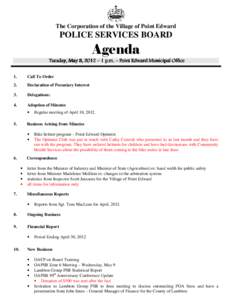 The Corporation of the Village of Point Edward  POLICE SERVICES BOARD Agenda Tuesday,