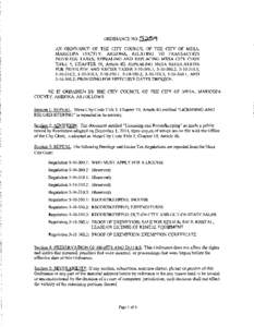 ORDINANCE NO. 5.:15~ AN ORDINANCE OF THE CITY COUNCIL OF THE CITY OF MESA, MARICOPA COUNTY, ARIZONA, RELATING TO TRANSACTION PRIVILEGE TAXES; REPEALING AND REPLACING MESA CITY CODE TITLE 5, CHAPTER 10, Article III; REPEA