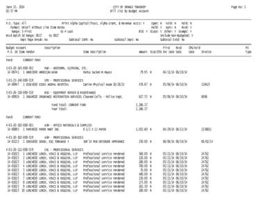 June 13, [removed]:57 PM CITY OF ORANGE TOWNSHIP Bill List By Budget Account