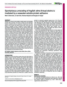 © 2014. Published by The Company of Biologists Ltd | The Journal of Experimental Biology[removed], [removed]doi:[removed]jeb[removed]RESEARCH ARTICLE Spontaneous unraveling of hagfish slime thread skeins is mediated b