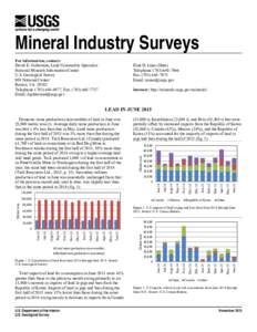 Mineral Industry Surveys For information, contact: David E. Guberman, Lead Commodity Specialist National Minerals Information Center U.S. Geological Survey 989 National Center