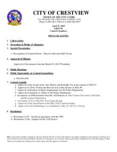 CITY OF CRESTVIEW OFFICE OF THE CITY CLERK P.O. DRAWER 1209, CRESTVIEW, FLORIDAPhone # (Fax # (April 27, 2015