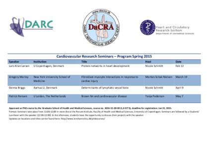 Cardiovascular Research Seminars – Program Spring 2015 Speaker Lars Allan Larsen Institution U Copenhagen, Denmark