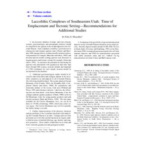 Previous section Volume contents Laccolithic Complexes of Southeastern Utah: Time of Emplacement and Tectonic Setting—Recommendations for Additional Studies