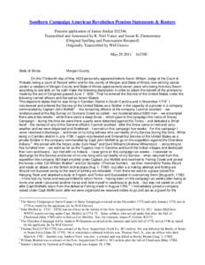 Southern Campaign American Revolution Pension Statements & Rosters Pension application of James Jordan S32346 Transcribed and Annotated by R. Neil Vance and Susan K. Zimmerman [Original Spelling and Punctuation Retained]