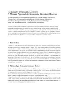 Holistically Defining E-Mobility: A Modern Approach to Systematic Literature Reviews Jan Scheurenbrand, , Karlsruhe Institute of Technology Christian Engel, .e