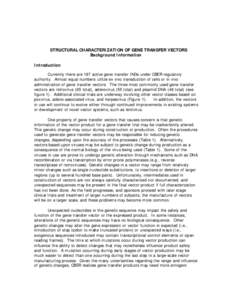 STRUCTURAL CHARACTERIZATION OF GENE TRANSFER VECTORS Background Information Introduction Currently there are 187 active gene transfer INDs under CBER regulatory authority. Almost equal numbers utilize ex vivo transductio