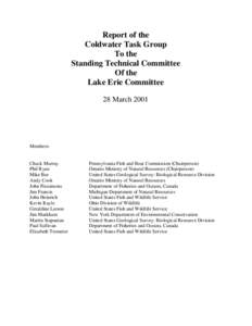 Report of the Coldwater Task Group To the Standing Technical Committee Of the Lake Erie Committee