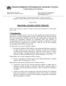 VIRGINIA FREEDOM OF INFORMATION ADVISORY COUNCIL COMMONWEALTH OF VIRGINIA Senator Richard H. Stuart, Chair Delegate James M. LeMunyon, Vice-Chair  Maria J.K. Everett, Esq., Executive Director