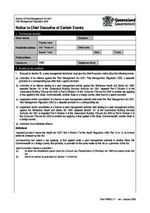 Drugs and Poisons: Pest Management Licensing - Notice to the Chief Executive of Certain Events – Form