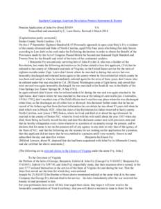 Southern Campaign American Revolution Pension Statements & Rosters Pension Application of John Fry (Frey) R3819 VA Transcribed and annotated by C. Leon Harris. Revised 6 March[removed]Capitalization partly corrected.] Sto