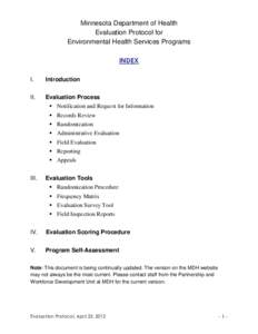 Minnesota Department of Health Evaluation Protocol for Environmental Health Services Programs INDEX I.