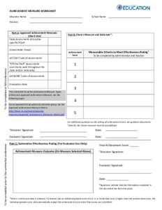 ACHIEVEMENT MEASURE WORKSHEET Educator Name School Name  Position