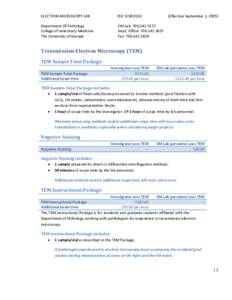 ELECTRON MICROSCOPY LAB  FEE SCHEDULE (Effective September 1, 2009)