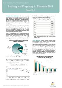 EPIDEMIOLOGY UNIT, POPULATION HEALTH  Smoking and Pregnancy in Tasmania 2011 August 2013 Perinatal Data Collection: This is a state-wide collection of obstetric and perinatal information for all