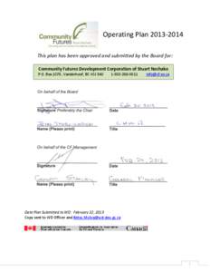 Operating Plan[removed]This plan has been approved and submitted by the Board for: Community Futures Development Corporation of Stuart Nechako