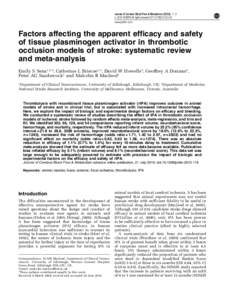 Factors affecting the apparent efficacy and safety of tissue plasminogen activator in thrombotic occlusion models of stroke: systematic review and meta-analysis