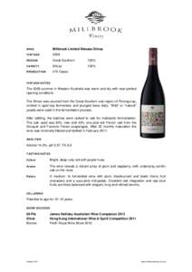 WINE  Millbrook Limited Release Shiraz VINTAGE