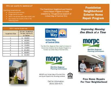 Who can qualify for assistance? Qualifying households are:  Owner-occupied homes;  Single Family homes;  Within the service area (see inside); and  At or below the income limits in the