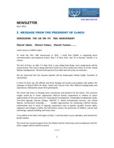 www.ngocongo.org  NEWSLETTER AprilI. MESSAGE FROM THE PRESIDENT OF CoNGO